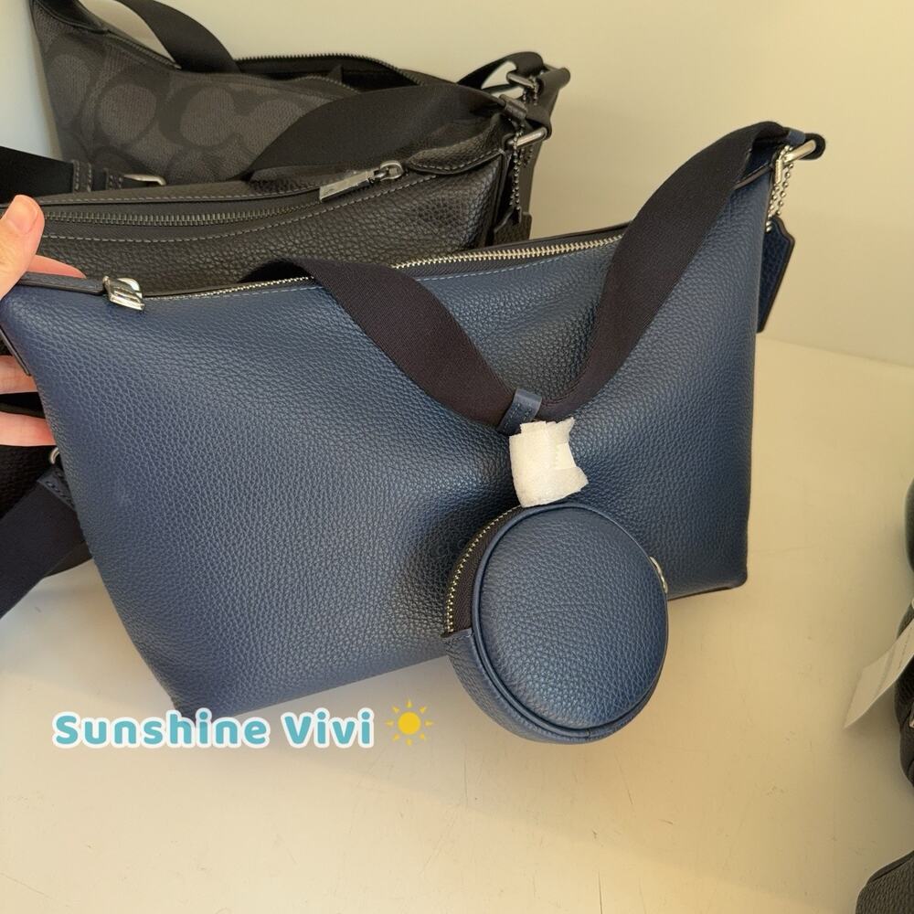 NWT Coach Small Finn Crossbody Bag With Pouch CEW72 leather Silver/Deep Blue